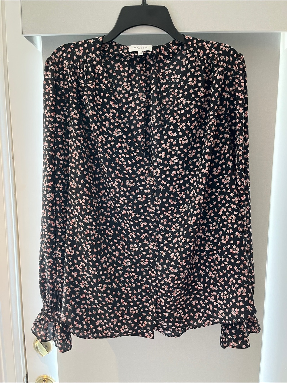 A.C.O.A. Black Blouse with Pink Floral Print